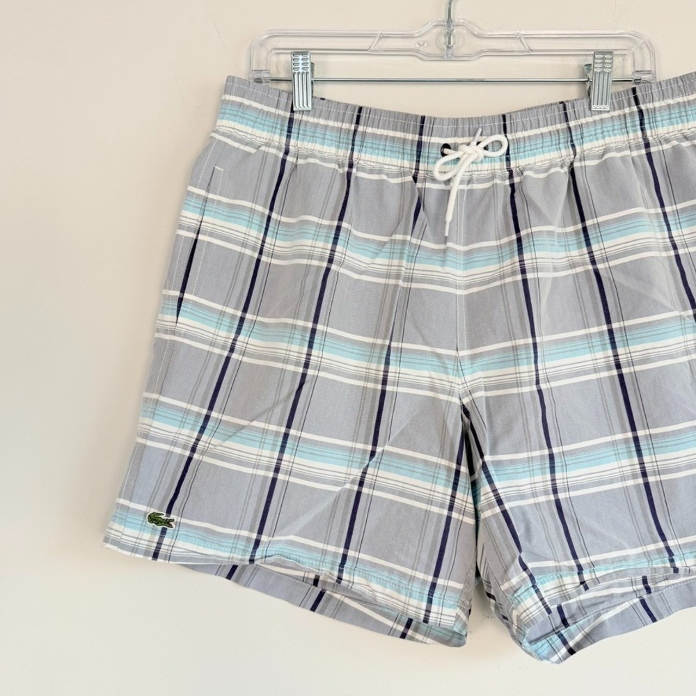 Lacoste Mens Plaid Swim Trunks Large Mesh Liner Preppy Travel Resort Beach - Picture 2 of 9